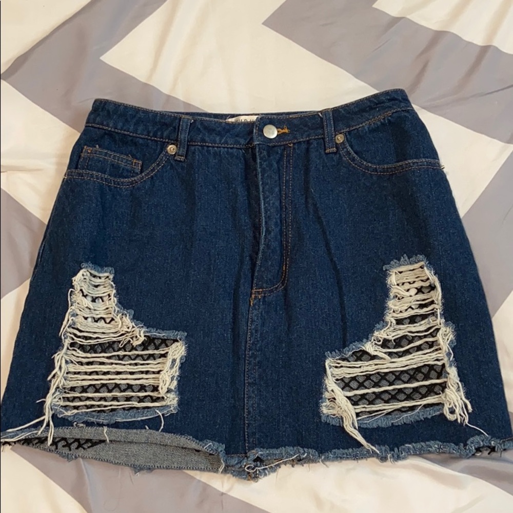 Dolls kill distressed jean skirt